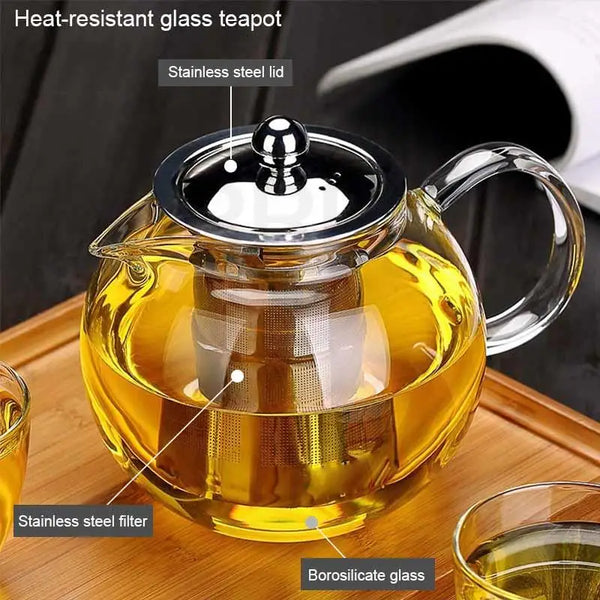 Glass teapot with loose leaf tea infuser