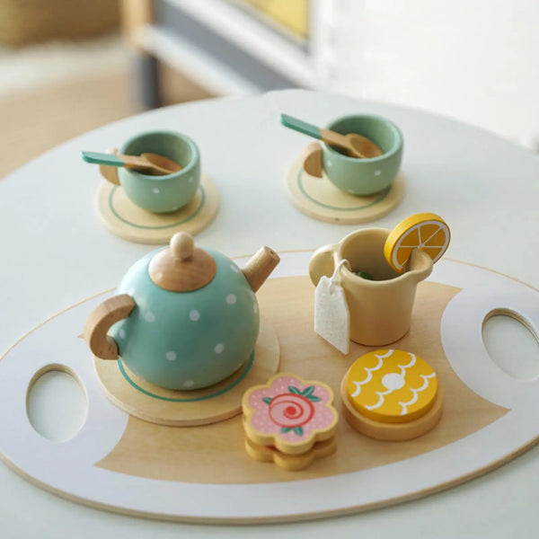 Wooden Afternoon Tea Set Toy for Toddlers - Pretend Play Food & Role Play Game, Early Educational Gift for Kids