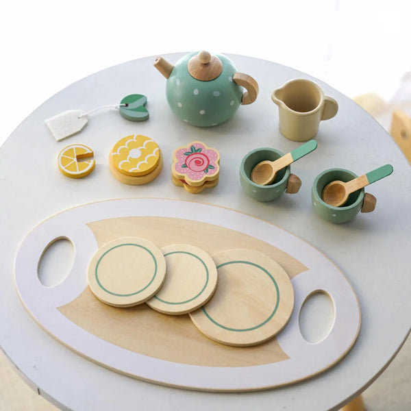 Wooden Afternoon Tea Set Toy for Toddlers - Pretend Play Food & Role Play Game, Early Educational Gift for Kids