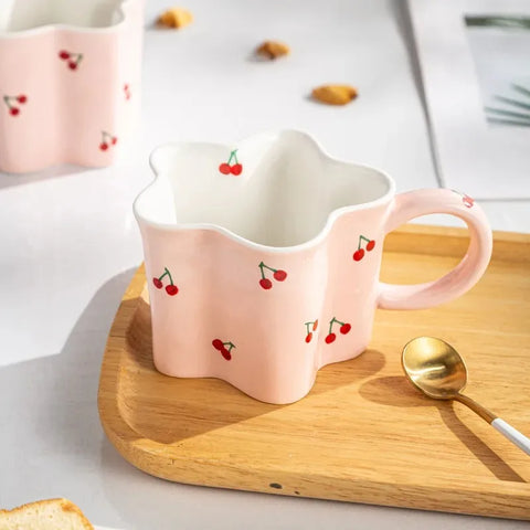 Pink Scalloped Mug with Cherries